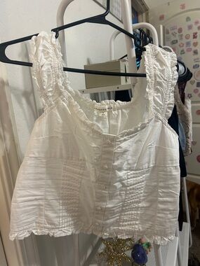 Aeropostale White Ruffle-Trim Button Front Crop Top